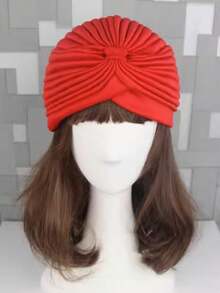 1 件裝女式歐美風格頭巾帽波西米亞帽子時尚防風帽適合日常佩戴和產後護理 - 紅色 - 查看 3