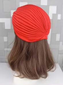 1 件裝女式歐美風格頭巾帽波西米亞帽子時尚防風帽適合日常佩戴和產後護理 - 紅色 - 查看 6
