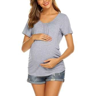 Women Maternity Nursing Pajama Breastfeeding Double Layer Tank Top Solid Color Crew Neck Tank Top For Breastfeeding