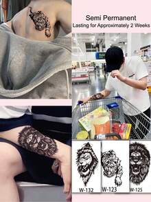 6pcs Animal Patterned Semi-permanent Tattoo Sticker, Lasting For Up To 15 Days, Waterproof - Multicolor - View 2