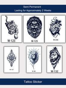 6pcs Animal Patterned Semi-permanent Tattoo Sticker, Lasting For Up To 15 Days, Waterproof - Multicolor - View 3