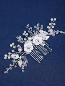 Bride's White Crystal & Soft Ceramic Hair Accessory; Bride's Crystal Wedding Jewelry - Silver - View 1