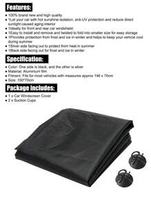 Anti Snow Frost Ice Shield Car Windscreen Cover, Sun Dust Protector Universal Car Windshield Shade - Silver - View 3