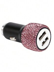 New Bling USB Car Charger Dual Port Fast Adapter Pink Car Decor Car Styling Diamond Car Accessories Interior For Woman - Pink - View 5