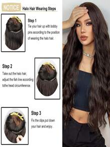 26/60A# Hair Extensions Thick Invisible Wire Hair Extension Adjustable Headwidth Size Wavy Curly Long 18 Inches Hairpiece Invisible Wire Hair Extension Short Synthetic Hairpiece - Piano Color - View 6