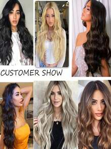 26/60A# Hair Extensions Thick Invisible Wire Hair Extension Adjustable Headwidth Size Wavy Curly Long 18 Inches Hairpiece Invisible Wire Hair Extension Short Synthetic Hairpiece - Piano Color - View 5
