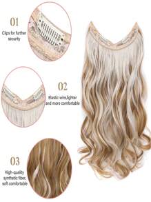 26/60A# Hair Extensions Thick Invisible Wire Hair Extension Adjustable Headwidth Size Wavy Curly Long 18 Inches Hairpiece Invisible Wire Hair Extension Short Synthetic Hairpiece - Piano Color - View 3