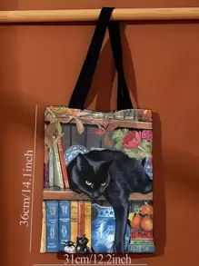 1 Túi Tote Mèo Đen Giá Sách, Túi Đeo Vai Sức Chứa Lớn Khi Đi Du Lịch & Làm Việc, Túi Mua Sắm Có Thể Tái Sử Dụng Đa Năng Có Hình Mèo Dễ Thương - Túi Mua Sắm Có Thể Tái Sử Dụng Hai Mặt Có Hình Động Vật Có Dây Đeo Vai Cố Định, Túi Tote Không Có Lớp Lót Và Không Có Khóa - Túi Tote Sức Chứa Lớn Đa Năng, Thích Hợp Cho Việc Mua Sắm Và Làm Quà Tặng Cho Người Yêu Mèo - Nhiều màu - Xem 5