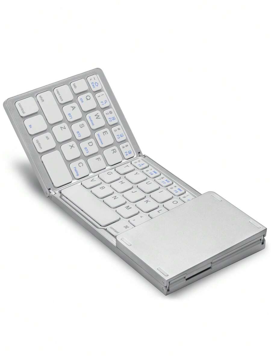 Teclado inalámbrico plegable recargable con teclado numérico B089 Bluetooth multi-dispositivo (BT5.1 x 3), teclado plegable portátil de bolsillo para iOS, Android, Windows - Plateado - Plateado - Ver 1