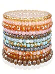 11pcs Bracelet Crystal Stretch Stackable Layering Colorful Statement Bracelets Women Glass Beaded Boho Friendship Bridal Gift - Multicolor - View 8