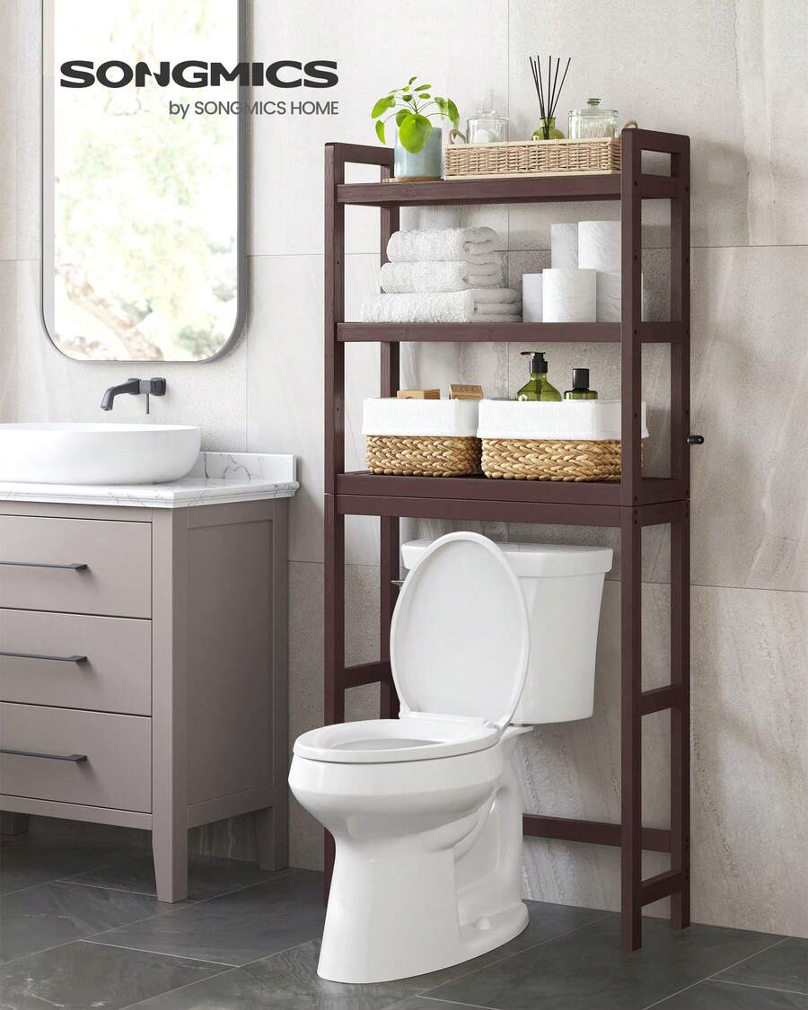 SONGMICS Over The Toilet Storage, 3Tier Bamboo Over Toilet Rack