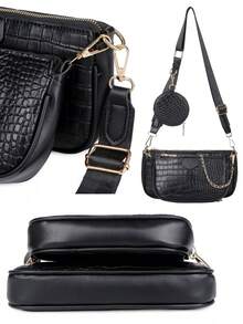 Bolsa 3 en 1 Moda Mujer Bandolera Crossbody Monedero Cartera – Para Negocios, Universidad, Compras, Trabajo y Diario – Ideal para Mujeres – Bolsa de Dama Elegante, Bolsas de Mujer en Conjunto, Bolsas Dama para Todas las Ocasiones, Bolsas para Dama con Estilo y Funcionalidad – Bolsa Negra Mujer Sofisticada, Mochilas para Mujer Prácticas, Conjunto de Mochila para Damas, Mochila de Moda, Pequeña Casual Bolso Mochila para Chicas, Bolso de Hombro Moderno, Bolsa de Viaje Informal para Mujeres Diseñada con Amor - Negro - Ver 3