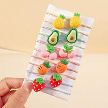 10pcs Colorful Cherry & Fruit & Vegetable Shaped Elastic Hair Ties For Girls, Suitable For Daily Use - Multicolor - View 2