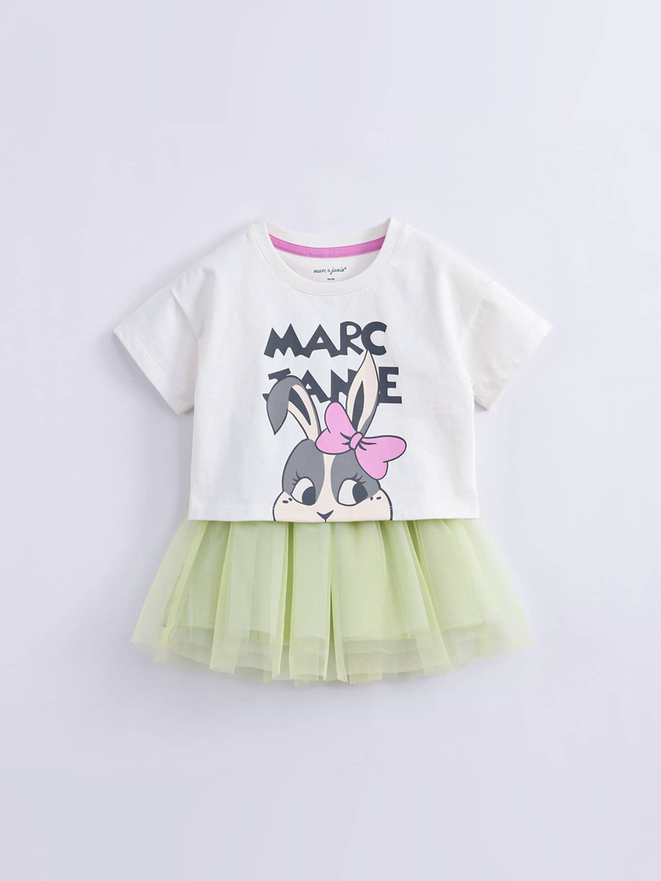 女小童卡通圖案T恤和網紗裙子套裝