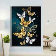 金色蝴蝶和花35×50cm十字繡套件和附件