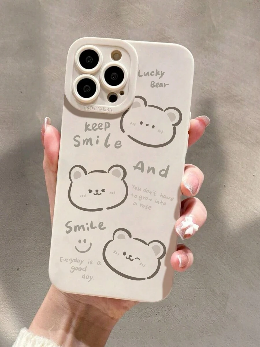 1 PC Xịt Dầu Silicon Chống Rơi Bảo Vệ Camera Tpu Họa Tiết Gấu Hoạt Hình Màu Trắng/Hồng Tương Thích Với IPhone - Màu Hồng Tươi - Xem 1