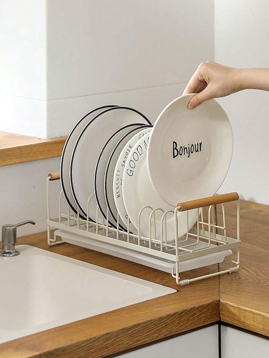 1pc Screw-Free Metal Painted Dish Rack With Drip Tray, Household ...
