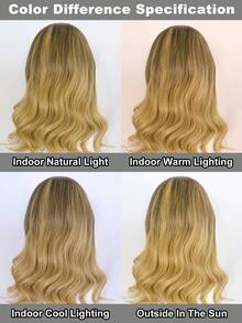 女士中长渐变金色假发，侧分卷发，动漫角色扮演假发，节日无刘海，浅棕色派对假发，合成无胶耐热纤维发质，学校万圣节感恩节圣诞节假发，高密度廉价假发，附赠假发帽 - 漸層 - 查看 6