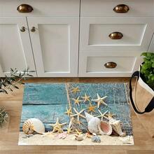 1pc Coastal Beach Design Crystal Velvet Mat For Kitchen, Entrance Doorway, Washable