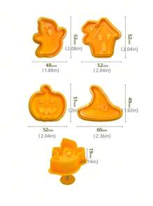 4pcs/set Plastic Biscuit Molds, Orange Halloween Diy Cake Decorating Cookie Cutters Baking Tool Kit - Orange - View 3