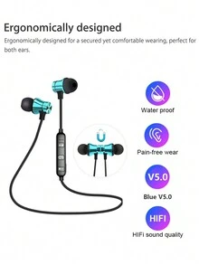 Audífono De Collar Con Botón Para Dentro Del Oído, A Prueba De Agua Y Sudor Para Uso En Deportes Y Oficina - Azul - Ver 8