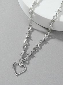 Collar con abalorio de corazón para hombre a la moda y popular, material de aleación de estilo Punk Hip Pop para regalo de joyería y para un aspecto elegante - Plateado - Ver 7