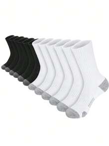 6 雙裝男士大尺寸純色百搭條紋休閒運動中筒襪 - 彩色 - 查看 4