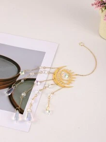 1 件金色火焰月亮水晶吊坠阳光捕手户外花园 AB 色悬挂装饰装饰品、万圣节、幽灵、秋季、假日、节日、家居装饰、房间装饰、墙壁装饰 - 金色 - 查看 4