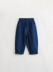 女童休闲时尚保暖牛仔胡萝卜裤，冬季