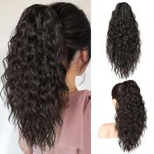 馬尾髮片龍爪18英寸,pt002 Tia長款多層髮,蓬鬆密集的波浪捲髮夾髮延伸馬尾自然柔軟的合成髮片,女性黑色 - 黑色 - 查看 1