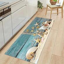1pc Coastal Beach Design Crystal Velvet Mat For Kitchen, Entrance Doorway, Washable