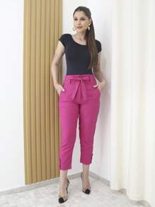 Women Pants - 玫紅色 - 查看 1