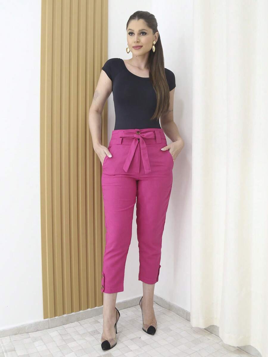 Women Pants - 玫紅色 - 查看 1