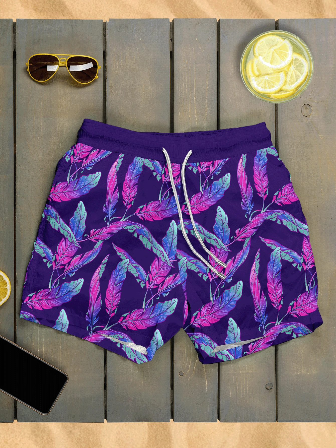 Short PraiaTropical Purple Bermuda Moda Praia  SHORT 039