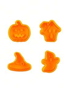 4pcs/set Plastic Biscuit Molds, Orange Halloween Diy Cake Decorating Cookie Cutters Baking Tool Kit - Orange - View 2