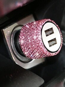 Nuevo cargador de carro USB con doble puerto y adaptador rápido con brillos, decoración de carro color rosa, accesorios de carro con estilo de diamante para interior de mujer