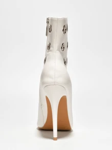 Women's  Eyelet-Embellished Pointy Toe Booties - Single Pointy Toe High Heel For Friday Nights