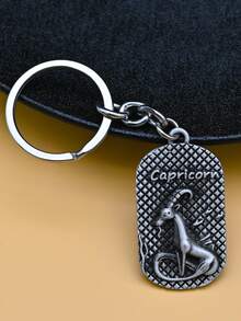 1pc Unisex 12 Zodiac Signs Retro Oval Charm Fashion Metal Keychain - White - View 10