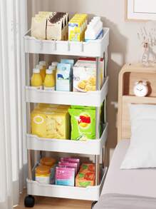 Carro rodante multifunción de 4 niveles con ganchos, ampliamente utilizado como estante de almacenamiento para baño, organizador de cocina, carrito para sala de estar, estante delgado para espacios estrechos, etc. - Blanco - Ver 5