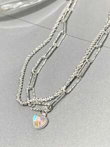 2入組女士銀色心形手鍊,度假和約會禮物 - 銀色 - 查看 2