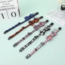 1 chiếc vòng cổ vải lưới, nơ và chuông hồng có thể điều chỉnh kèm khóa - Hồng - Xem 3