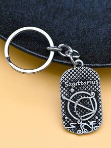 1pc Unisex 12 Zodiac Signs Retro Oval Charm Fashion Metal Keychain - White - View 9