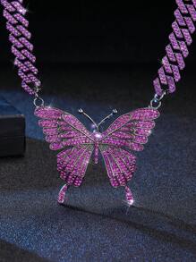 閃亮的蝴蝶項鍊吊飾閃亮的靈石吊墜項鍊項圈閃亮的舞會項鍊珠寶嘻哈項鍊女性和女孩的配飾 - 金色 - 查看 4