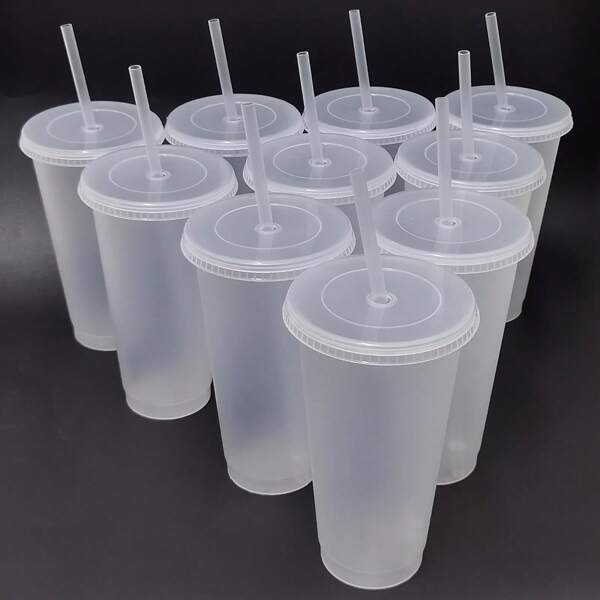 10 vasos reutilizables de plástico con pajitas y tapas, tazas de agua duraderas de 24 oz, tazas para café con hielo, tazas con pitorro, botellas de agua grandes, tazas de viaje, paquete para fiestas, perfectas para fiestas de Halloween, cumpleaños, Navidad y regalos de inauguración de casa