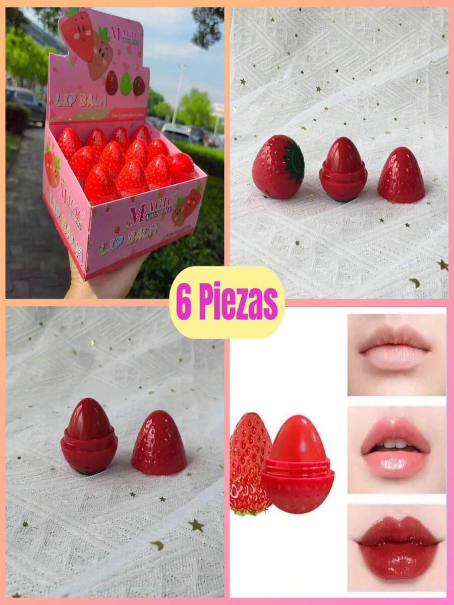 6 Balsamo Labial de Fresa Hidratante Balsamo Fresita Labios Secos