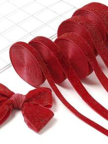 1入組紅色的絲絨緞帶,完美適用於聖誕禮品包裝,製作蝴蝶結,和DIY項目適用於新年氛圍 - 紅色 - 查看 5