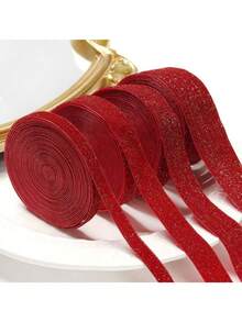 1入組紅色的絲絨緞帶,完美適用於聖誕禮品包裝,製作蝴蝶結,和DIY項目適用於新年氛圍 - 紅色 - 查看 2