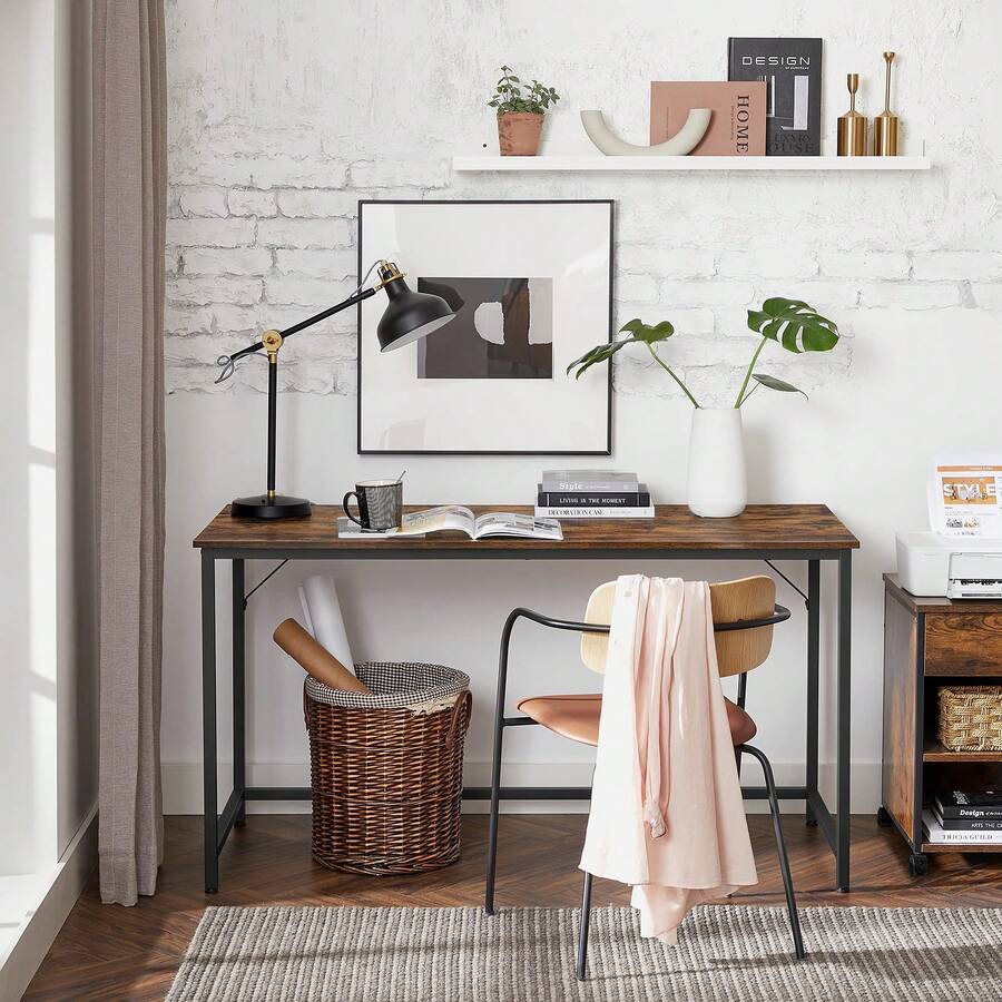 55.1 Inch Computer Writing Desk, Home Office Small Study Workstation, Industrial Style PC Laptop Table, Steel Frame, 55.1"L X 23.6"W X 29.5"H, Rustic Brown + Black - Rỉ Nâu - Xem 1