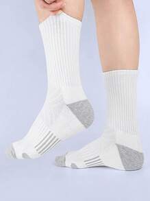 6 雙裝男士大尺寸純色百搭條紋休閒運動中筒襪 - 彩色 - 查看 2