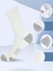 6 雙裝男士大尺寸純色百搭條紋休閒運動中筒襪 - 彩色 - 查看 3